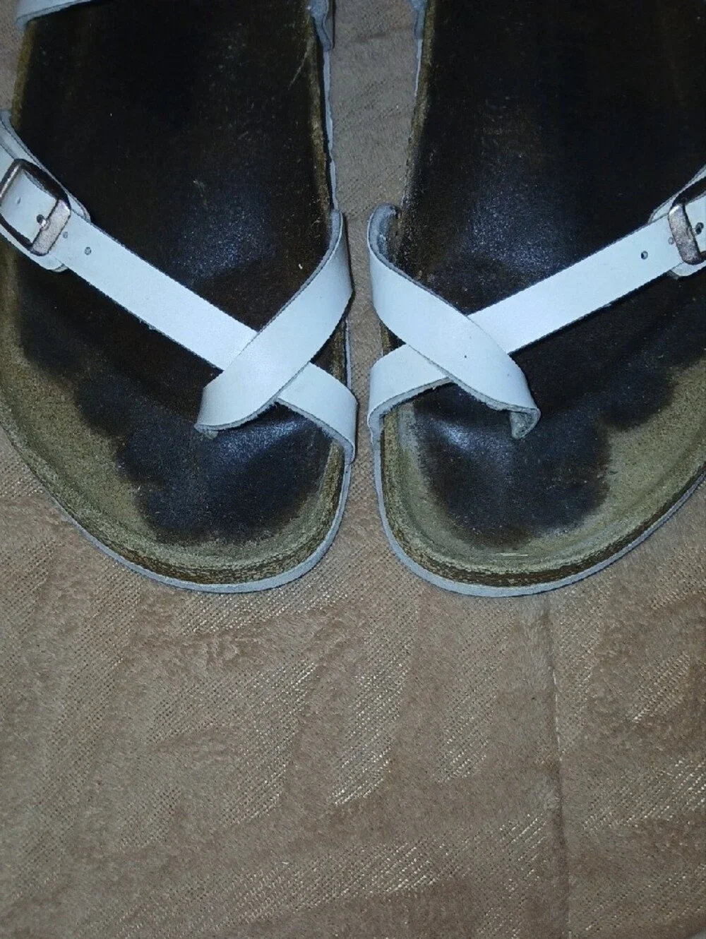 Womens Birkenstock White Leather Buckle Cork Footbed Sandals            Sz: 10